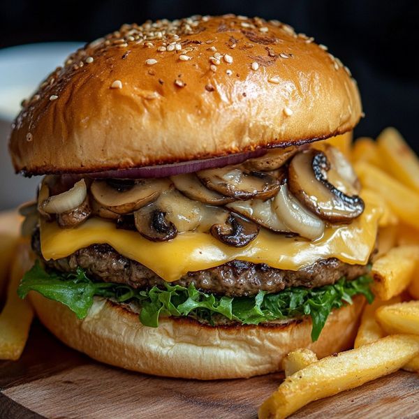 Mushroom Cheeseburger with Bacon